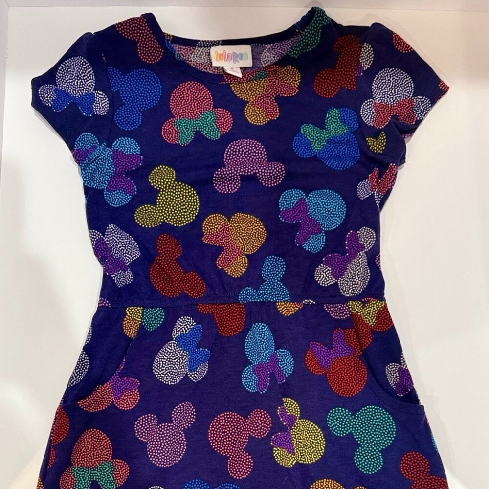 LuLaRoe Girls Dress Size 8 Navy Mickey Style Polka Dot Print Pocket Dress